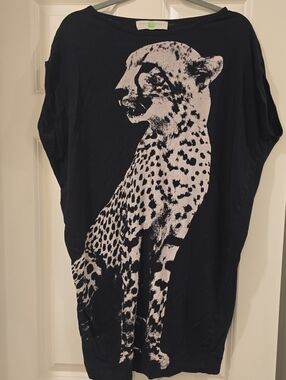 Stella McCartney Black Tee with White Cheetah Graphic